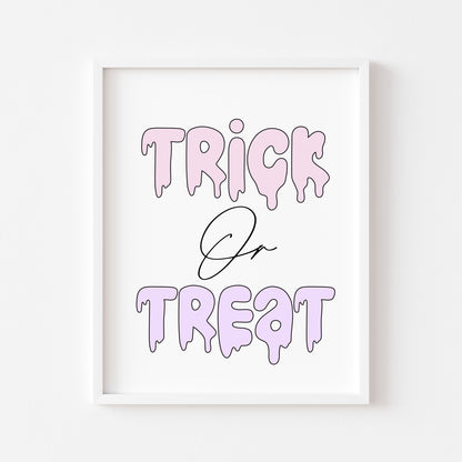 Halloween print, Trick or treat watercolour pastel cute seasonal spooky halloween decor unframed wall art poster print, cute but spooky art