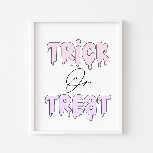 Halloween print, Trick or treat watercolour pastel cute seasonal spooky halloween decor unframed wall art poster print, cute but spooky art