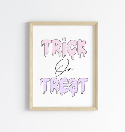 Halloween print, Trick or treat watercolour pastel cute seasonal spooky halloween decor unframed wall art poster print, cute but spooky art