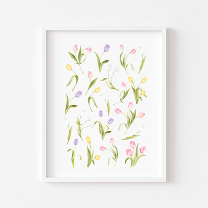 Tulip Wall Art Print, Spring Floral watercolour home Decor poster (unframed)