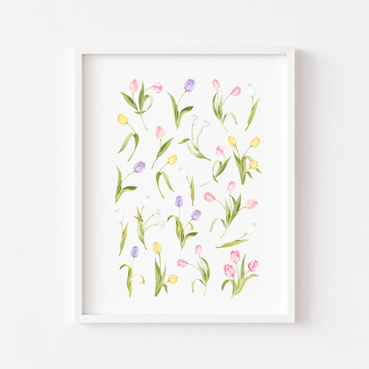 Tulip Wall Art Print, Spring Floral watercolour home Decor poster (unframed)