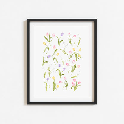 Tulip Wall Art Print, Spring Floral watercolour home Decor poster (unframed)