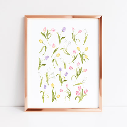 Tulip Wall Art Print, Spring Floral watercolour home Decor poster (unframed)