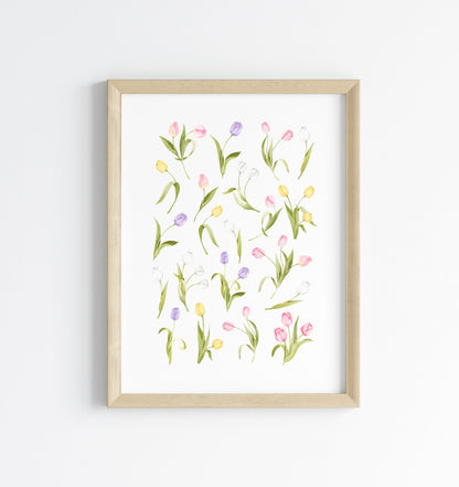 Tulip Wall Art Print, Spring Floral watercolour home Decor poster (unframed)