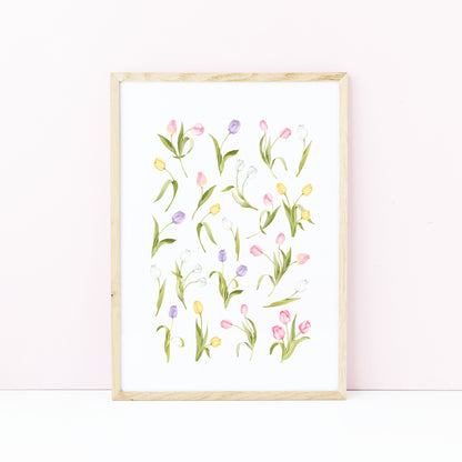 Tulip Wall Art Print, Spring Floral watercolour home Decor poster (unframed)