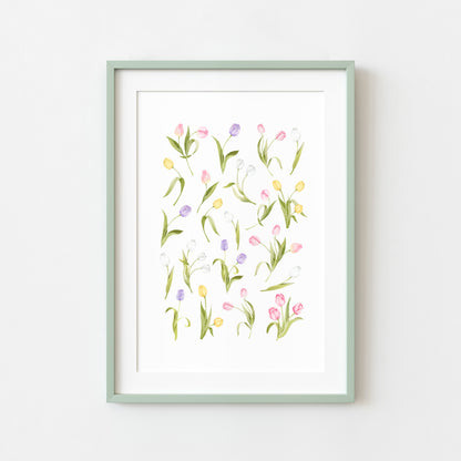 Tulip Wall Art Print, Spring Floral watercolour home Decor poster (unframed)