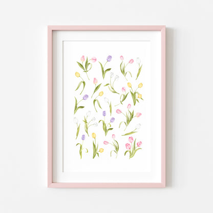 Tulip Wall Art Print, Spring Floral watercolour home Decor poster (unframed)