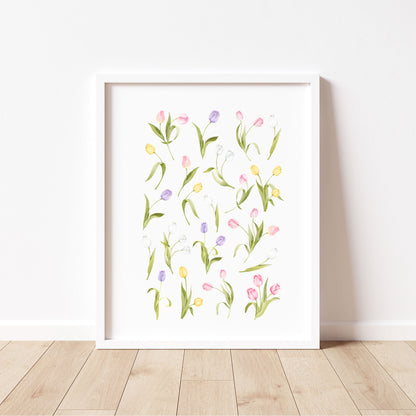 Tulip Wall Art Print, Spring Floral watercolour home Decor poster (unframed)