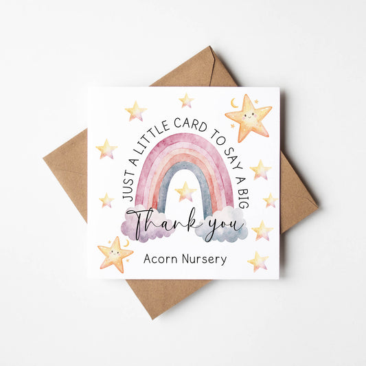 Personalised thank you card rainbows and stars watercolour thank you teacher school nursery mentor assistant card with brown envelope
