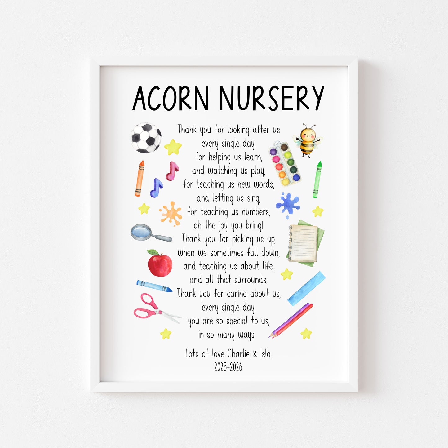 Nursery Teacher Thank You Print Personalised Teacher Gift