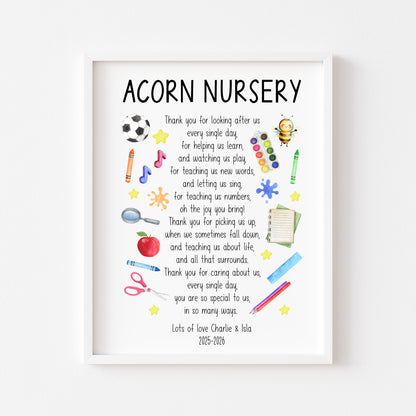 Nursery Teacher Thank You Print Personalised Teacher Gift