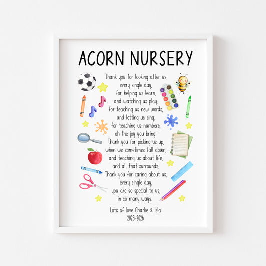 Nursery Teacher Thank You Print Personalised Teacher Gift