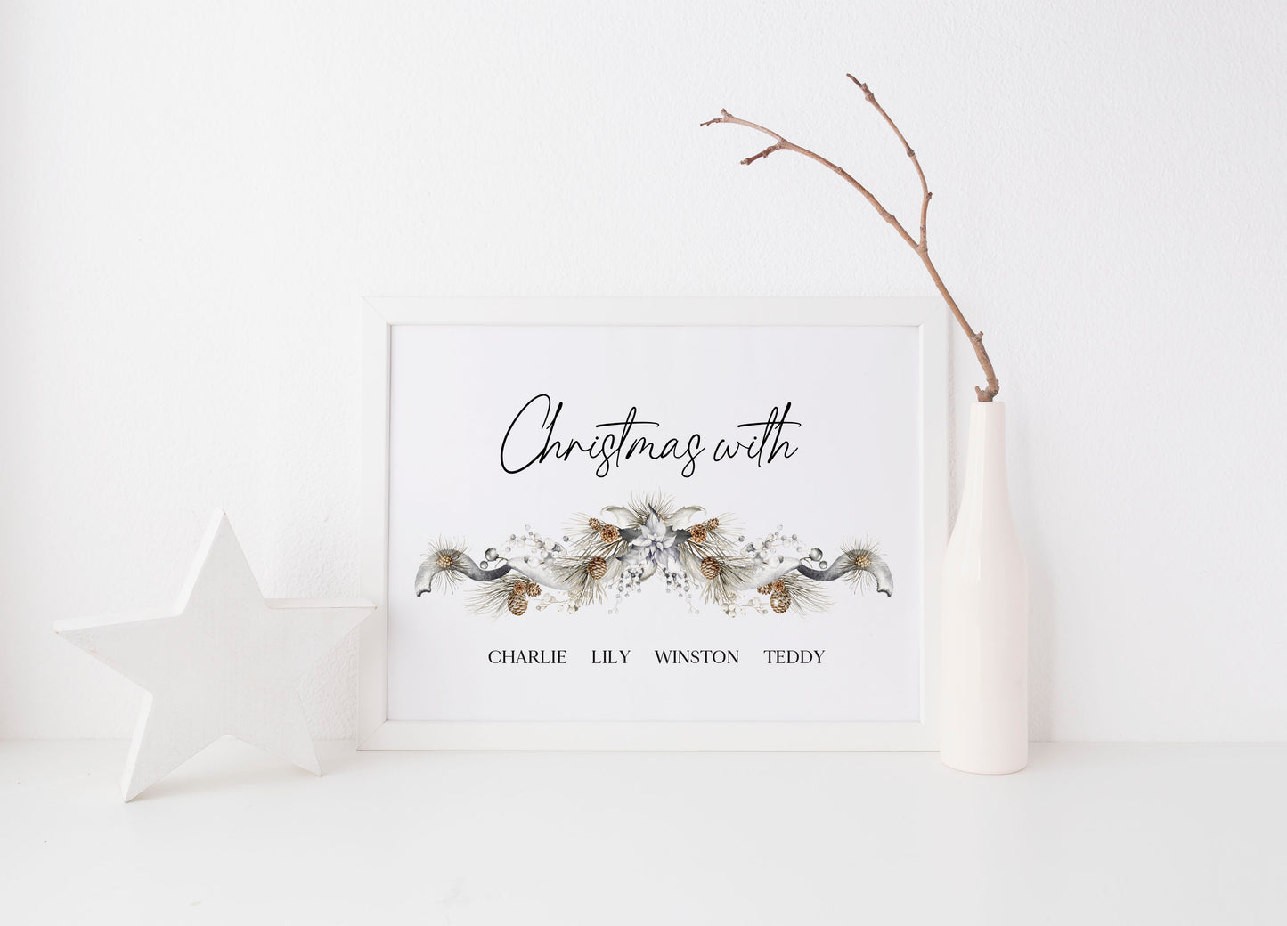 Family Christmas Print personalised with your names garland Xmas with the - Wall Art (unframed)