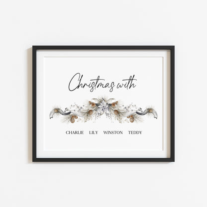 Family Christmas Print personalised with your names garland Xmas with the - Wall Art (unframed)