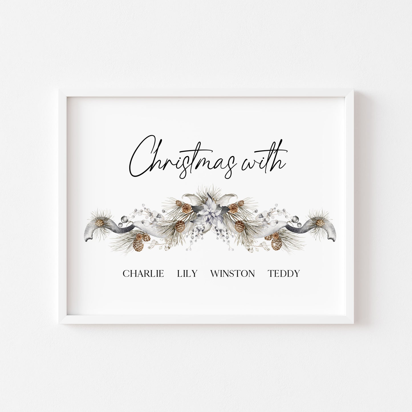 Family Christmas Print personalised with your names garland Xmas with the - Wall Art (unframed)
