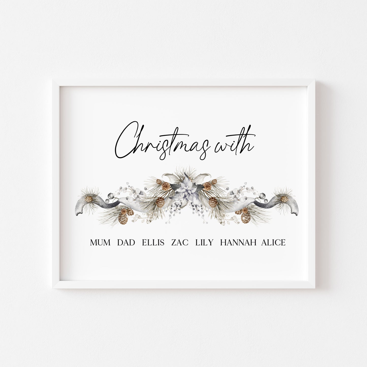 Family Christmas Print personalised with your names garland Xmas with the - Wall Art (unframed)