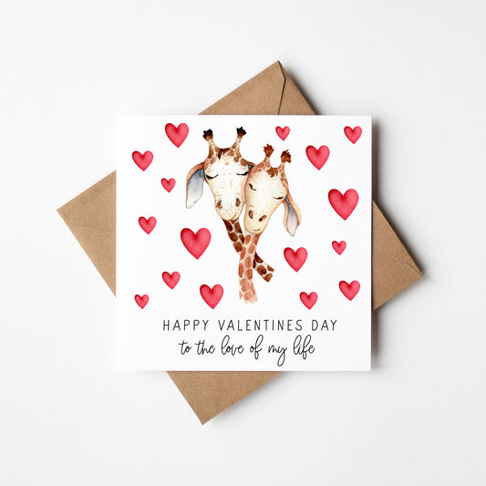 Valentines card, Giraffes hearts couples watercolour Valentines day with Envelope