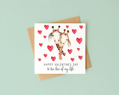 Valentines card, Giraffes hearts couples watercolour Valentines day with Envelope