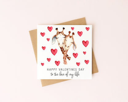 Valentines card, Giraffes hearts couples watercolour Valentines day with Envelope