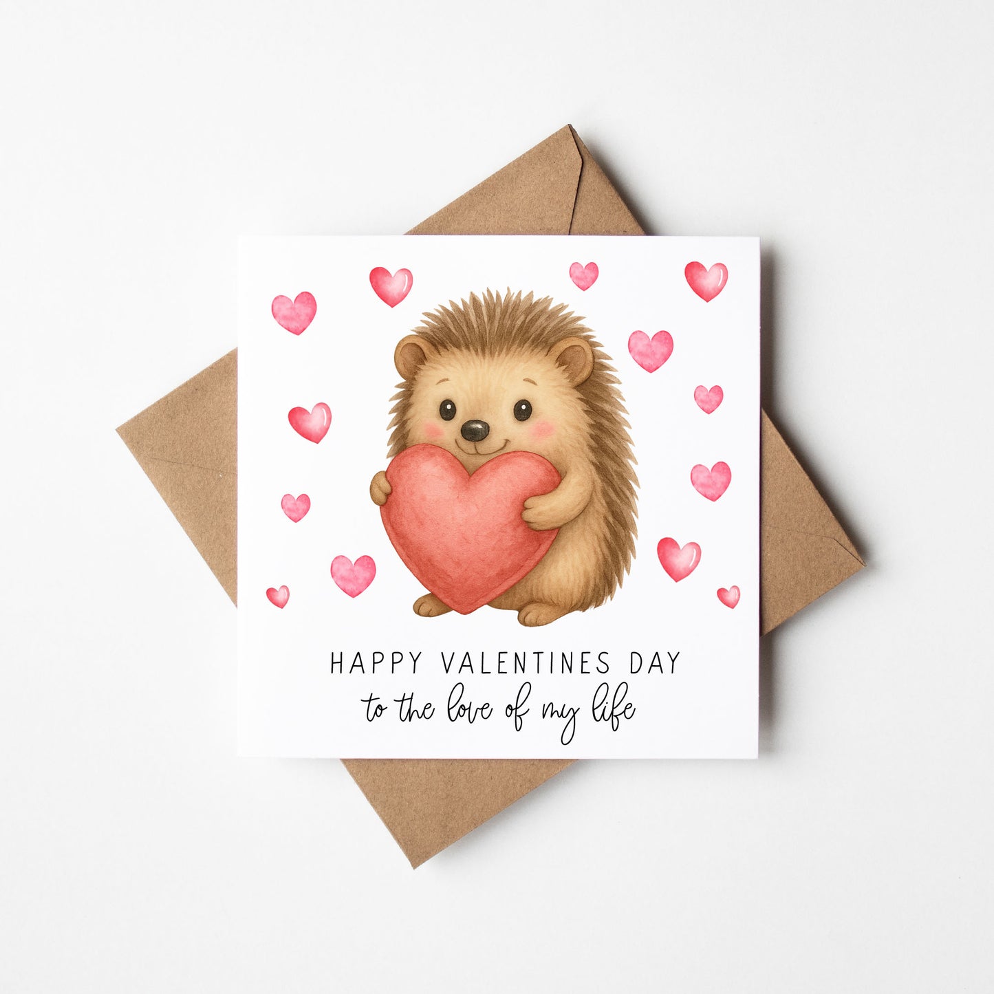 Valentines card, Hedgehog hearts couples watercolour Valentines day with Envelope