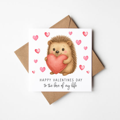 Valentines card, Hedgehog hearts couples watercolour Valentines day with Envelope