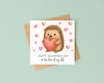 Valentines card, Hedgehog hearts couples watercolour Valentines day with Envelope