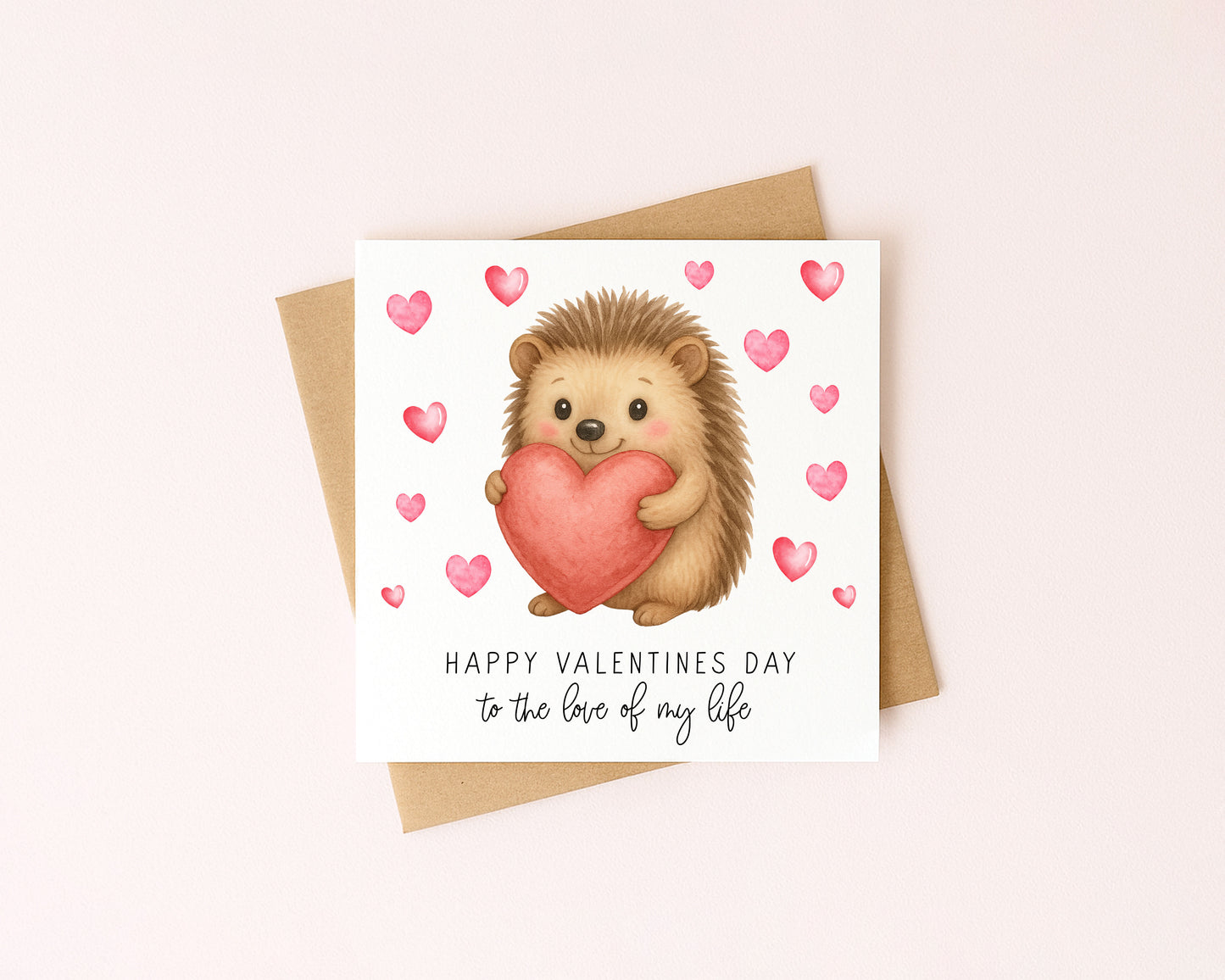 Valentines card, Hedgehog hearts couples watercolour Valentines day with Envelope