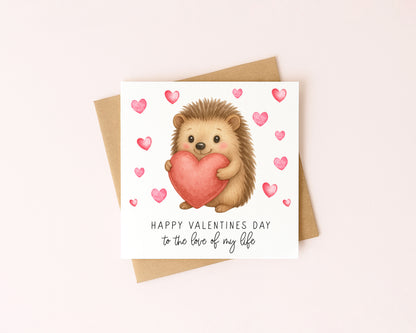 Valentines card, Hedgehog hearts couples watercolour Valentines day with Envelope