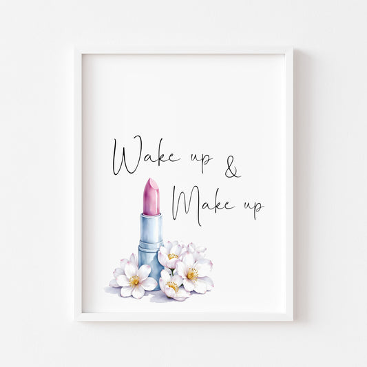 Make up Print Watercolour floral lipstick bedroom Wall Art (Unframed)