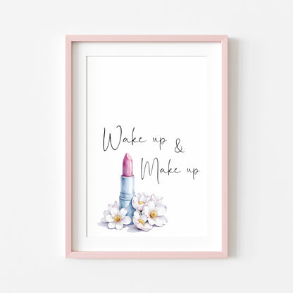 Make up Print Watercolour floral lipstick bedroom Wall Art (Unframed)