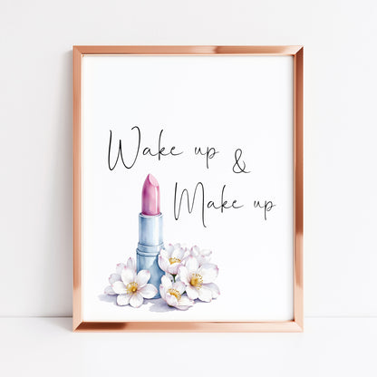 Make up Print Watercolour floral lipstick bedroom Wall Art (Unframed)