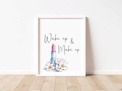 Make up Print Watercolour floral lipstick bedroom Wall Art (Unframed)