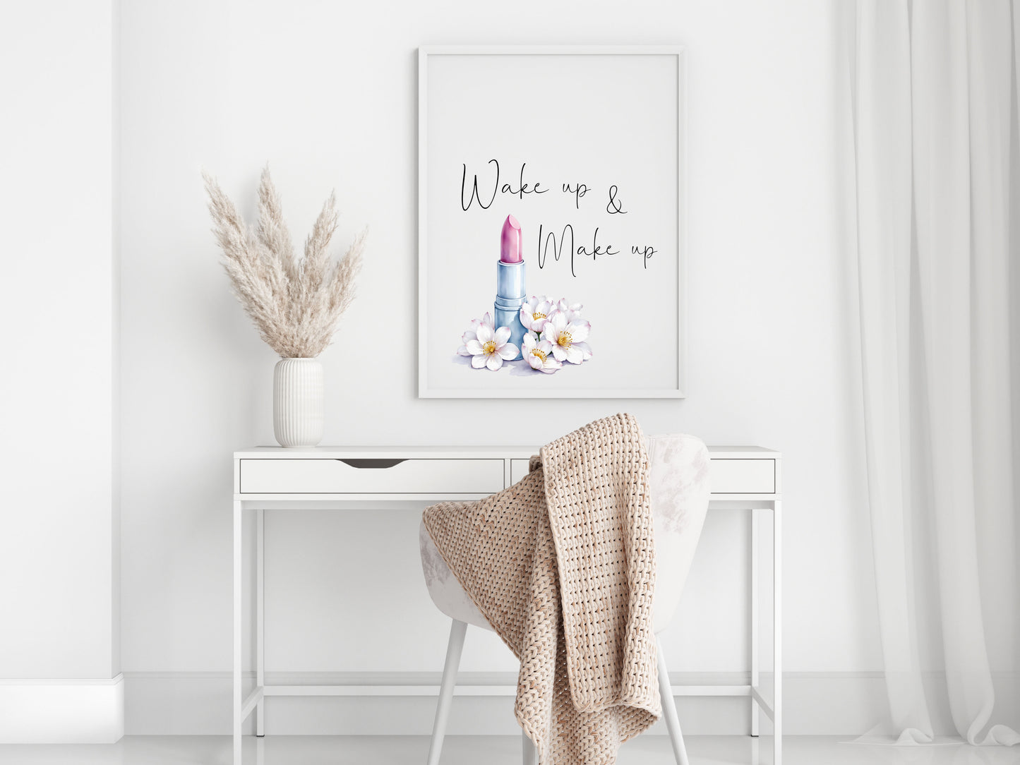 Make up Print Watercolour floral lipstick bedroom Wall Art (Unframed)