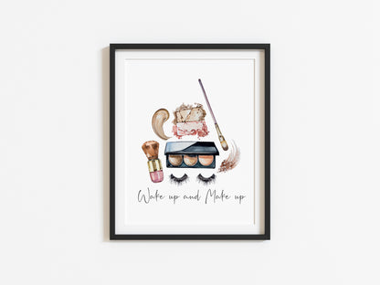 Wake up and make up watercolour eyelashes make up illustration fashion bedroom unframed wall art poster print