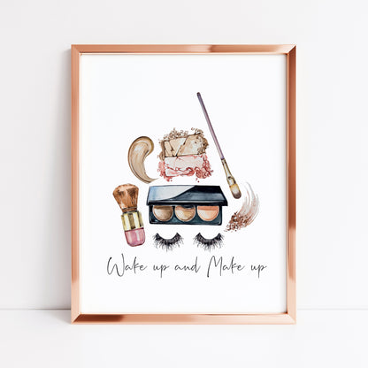 Wake up and make up watercolour eyelashes make up illustration fashion bedroom unframed wall art poster print