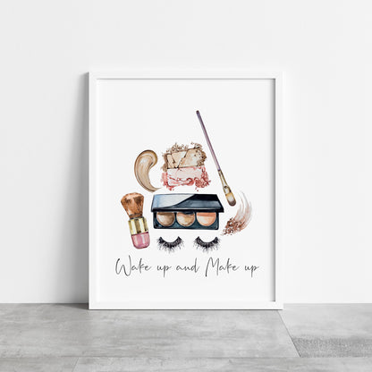 Wake up and make up watercolour eyelashes make up illustration fashion bedroom unframed wall art poster print