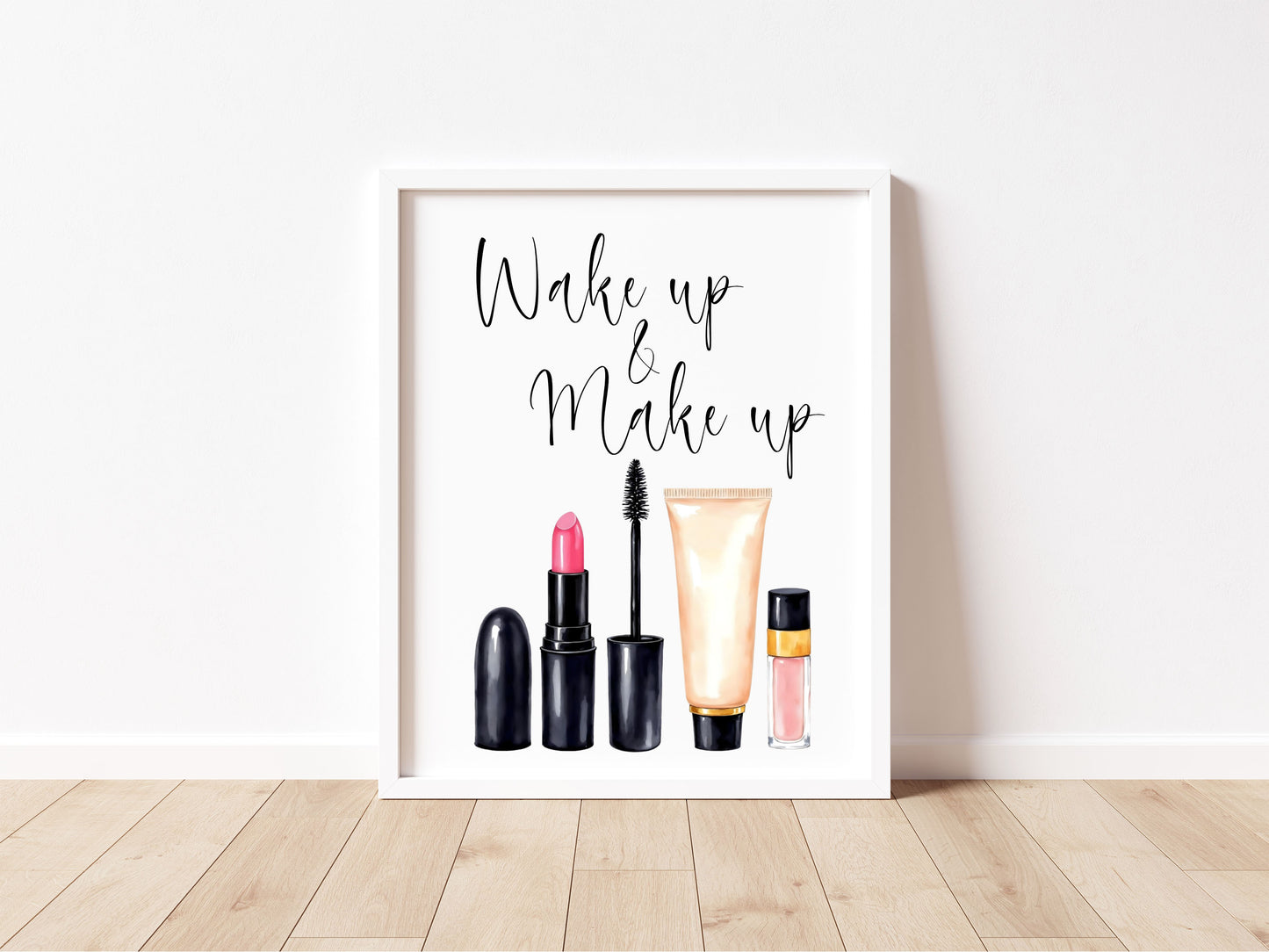 Wake up and make up Print Watercolour cosmetics bedroom Wall Art (Unframed)