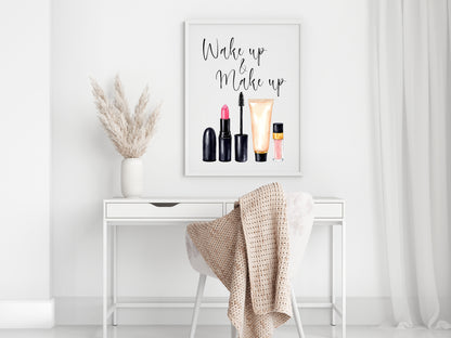 Wake up and make up Print Watercolour cosmetics bedroom Wall Art (Unframed)