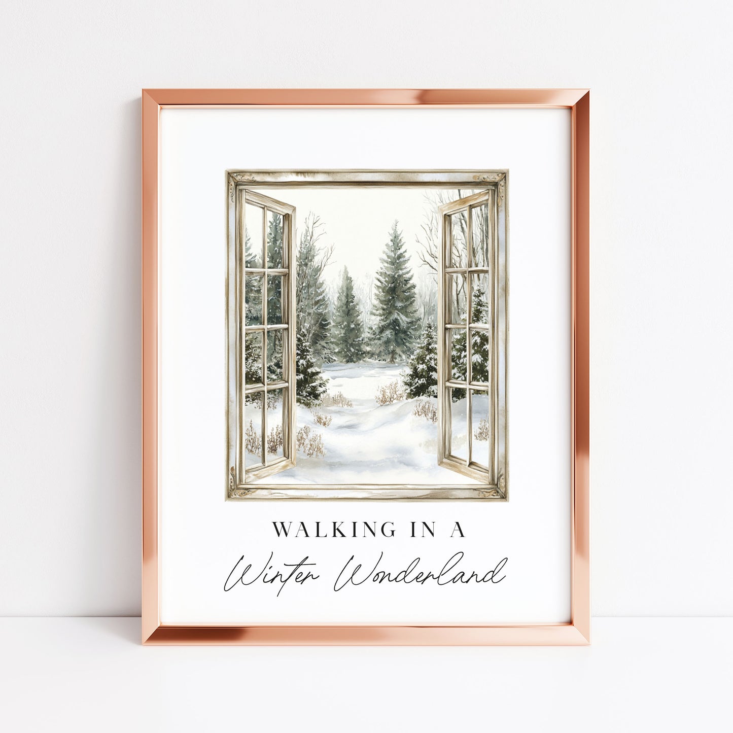 Christmas Print Watercolour snowy window walking in a winter wonder land Wall Art (unframed)