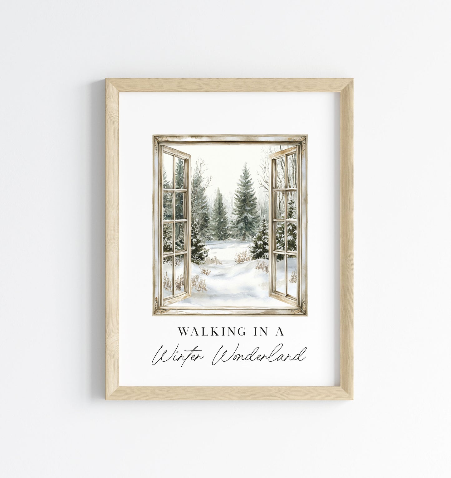 Christmas Print Watercolour snowy window walking in a winter wonder land Wall Art (unframed)