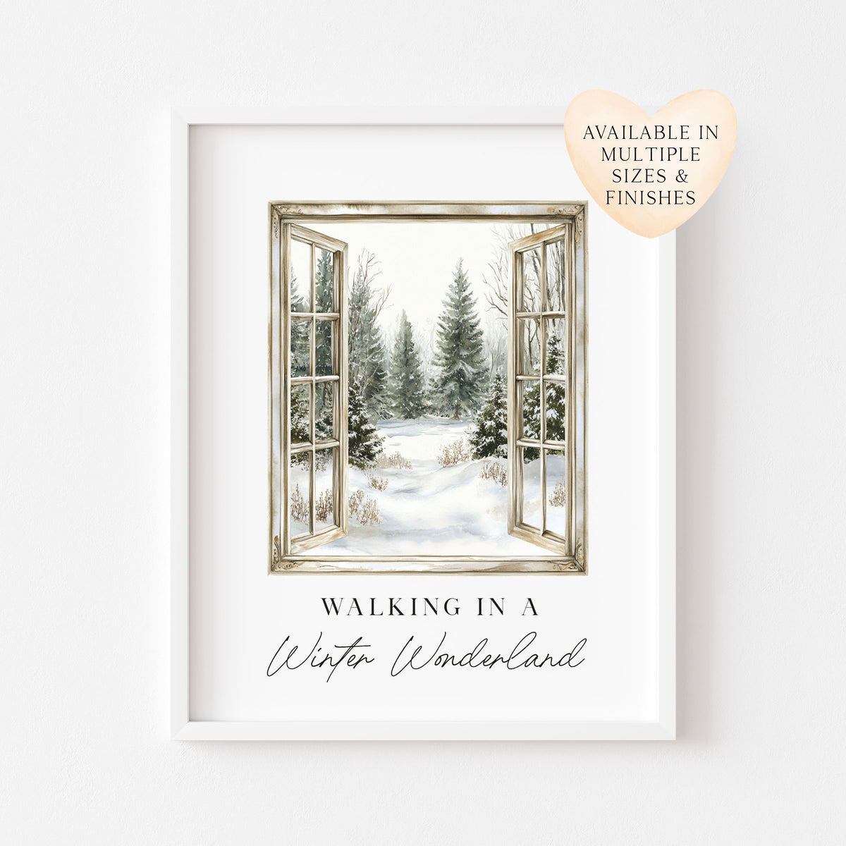 Christmas Print Watercolour snowy window walking in a winter wonder land Wall Art (unframed)