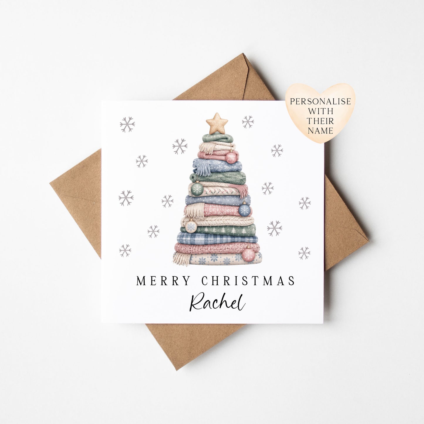 Christmas Card personalised festive laundry washing pile xmas tree with envelope