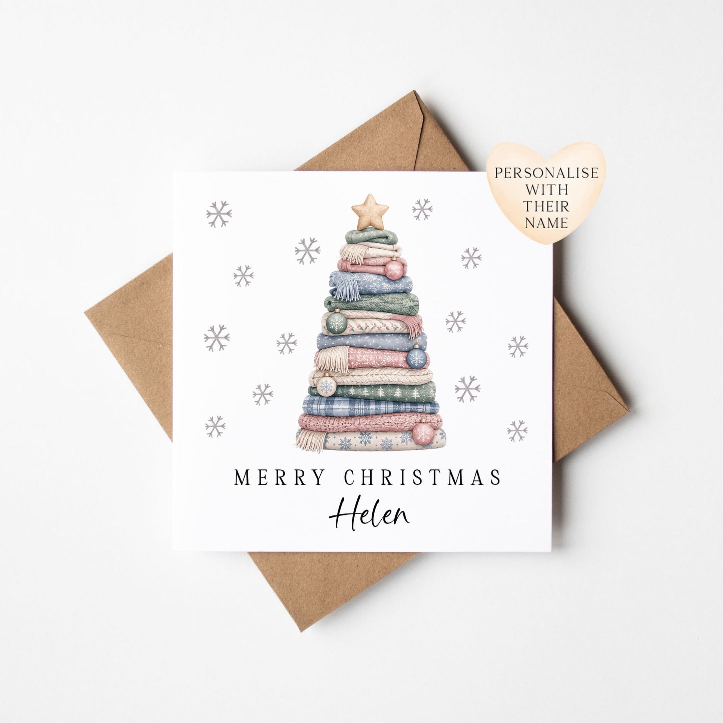 Christmas Card personalised festive laundry washing pile xmas tree with envelope