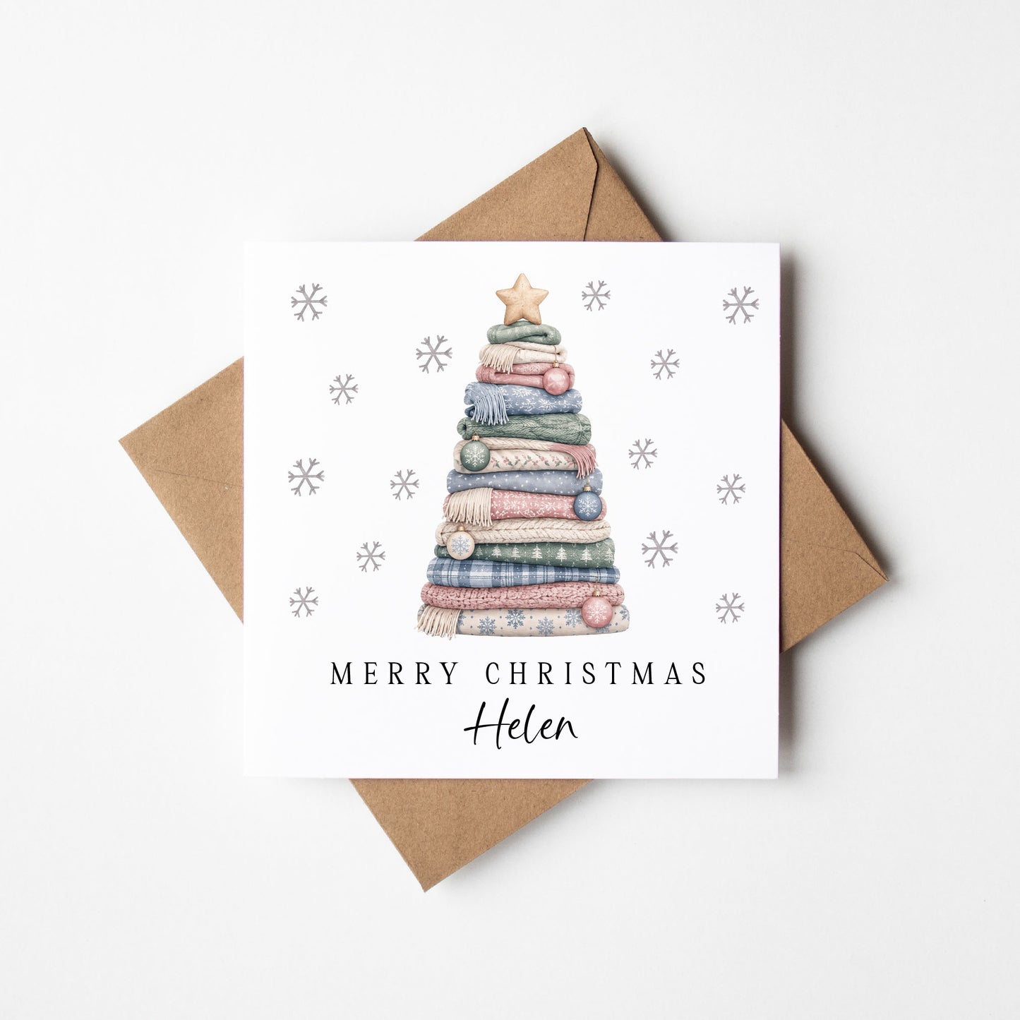 Christmas Card personalised festive laundry washing pile xmas tree with envelope