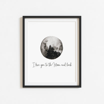 I love you to the moon and back bedroom couples watercolour illustration unframed wall art poster print