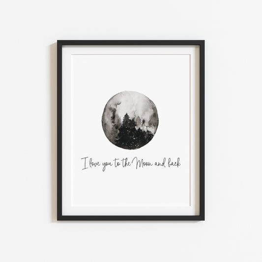 I love you to the moon and back bedroom couples watercolour illustration unframed wall art poster print