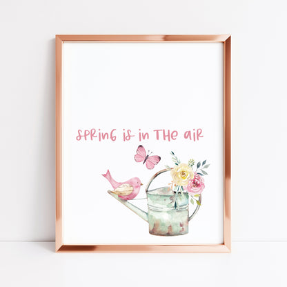 Spring is in the air pink floral birds and butterflies illustration unframed wall art poster print