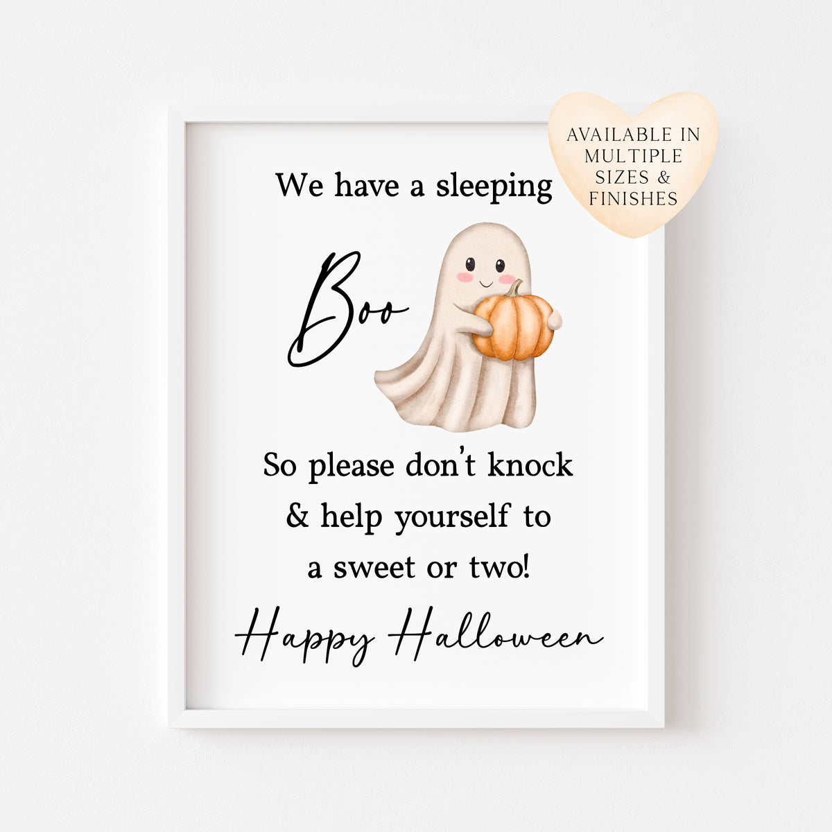 Halloween sign, baby sleeping please don't knock sleeping boo, ghost trick or treat sign watercolour cute halloween unframed wall art poster print