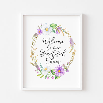 Floral Heart Wreath Print Welcome to our Home unframed Wall art poster print