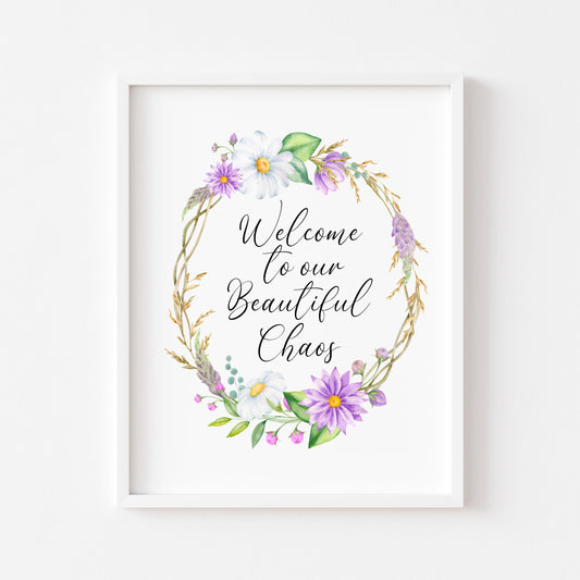 Floral Heart Wreath Print Welcome to our Home unframed Wall art poster print